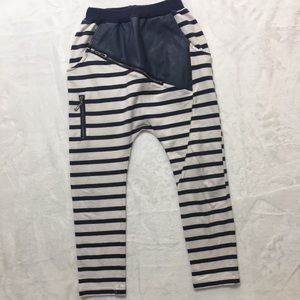 Bei Emi Striped Pant with Leather Accent
